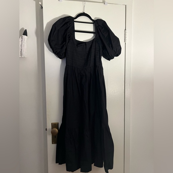 Abercrombie & Fitch Emerson Black Midi Dress with Puff Sleeves - Picture 2 of 2